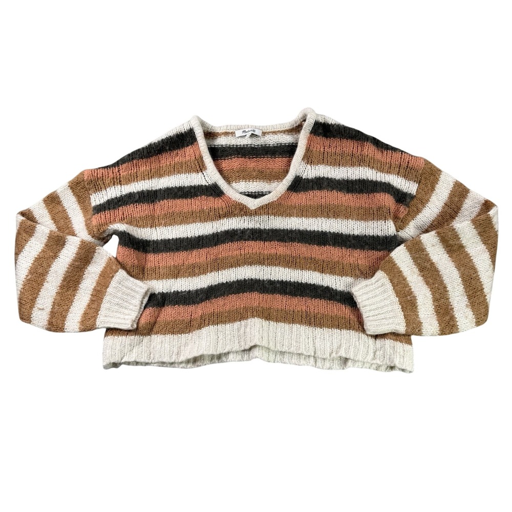 Madewell Sweater Womens M Crop Balloon‎ Sleeve Stripe Pullover Wool Alpaca Boxy
